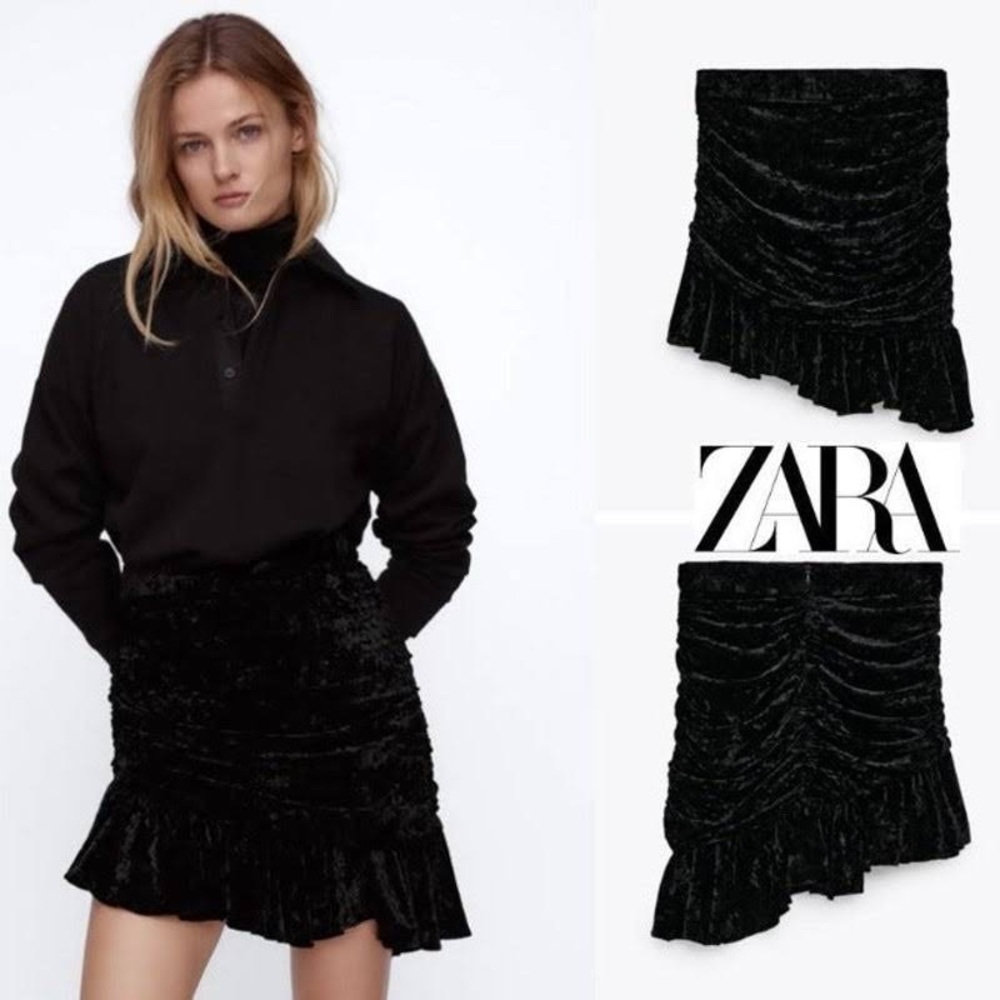 ZARA Black Velvet Skirt Size XS